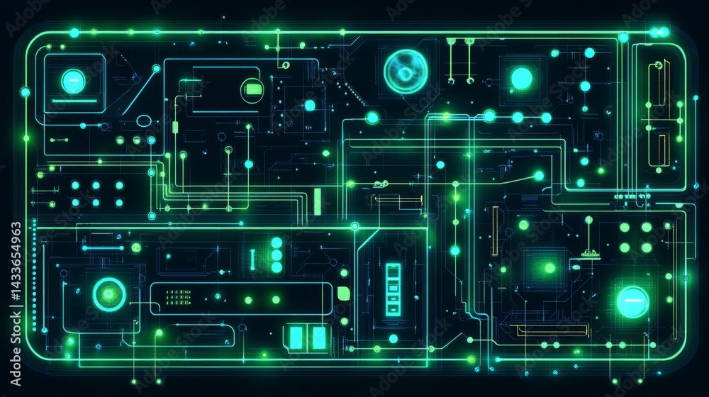 Abstract Circuit Board Digital Technology Neon Green Background Abstract Circuit Board Digital Technology Neon Green Background