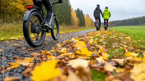 Wallpaper Mural Autumn Cycling Two Cyclists on a Leaf Strew Path Torontodigital.ca