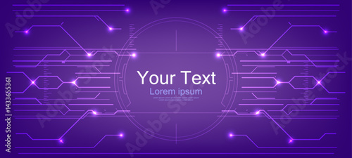 Abstract background with circuit board network. Computer network technology concept. Your text on dark violet abstract background