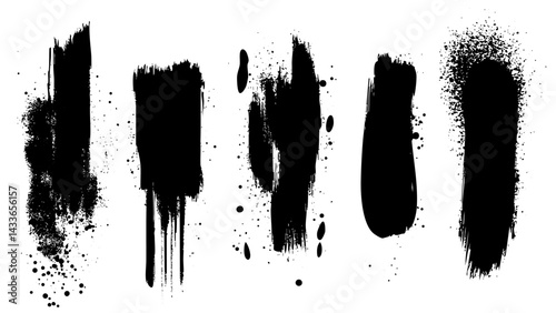 Black vector brushstroke shapes for creative design elements and art projects