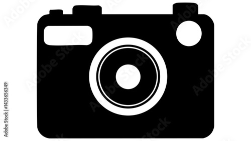 Vector graphic representation of a classic camera design in simple black and white style