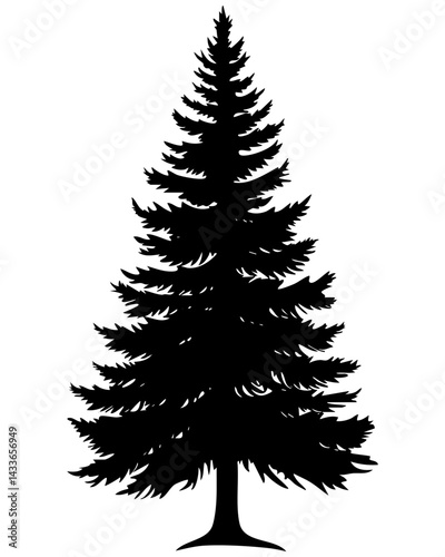 Vector depiction of a tall evergreen tree with detailed foliage and a solid trunk