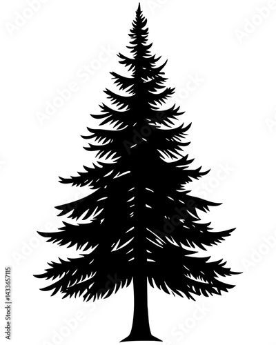 Illustration of a tall evergreen tree silhouette with intricate details and clear shape design
