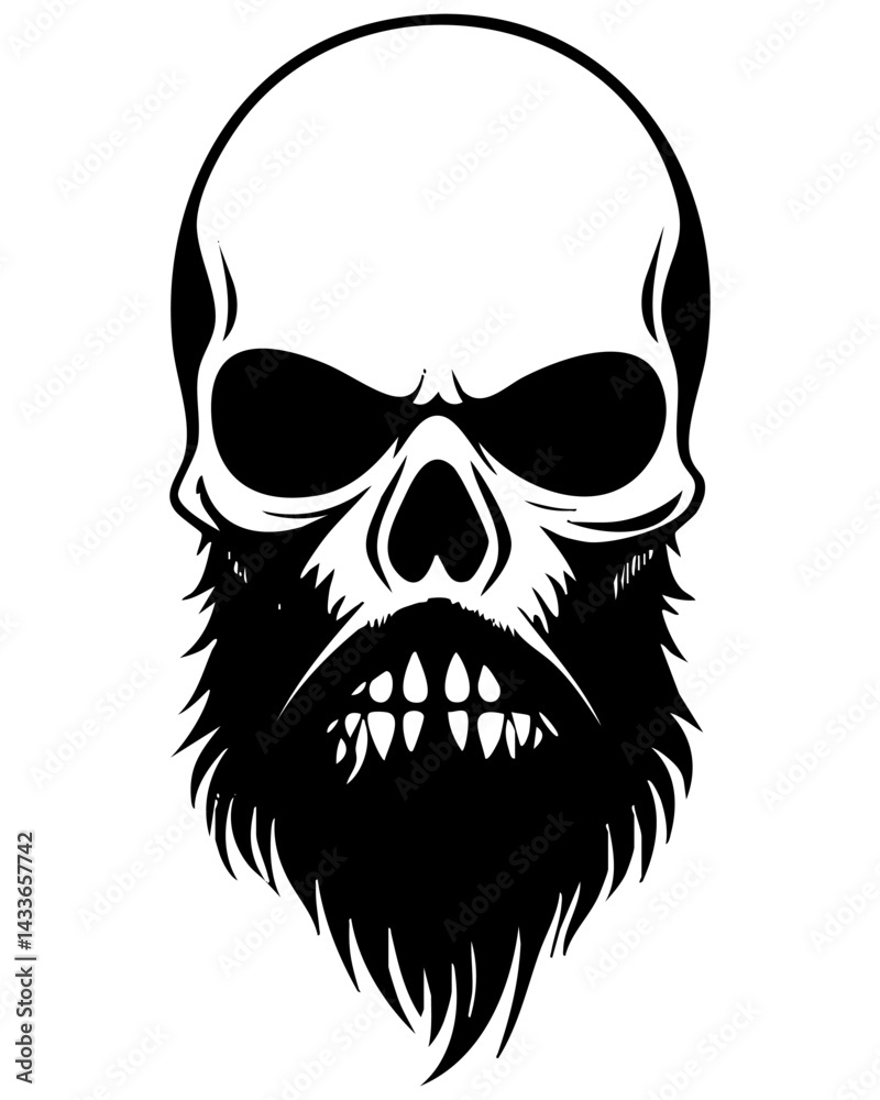 Fototapeta premium Skull with Beard and Intense Expression Created in Vector Style for Graphic Design