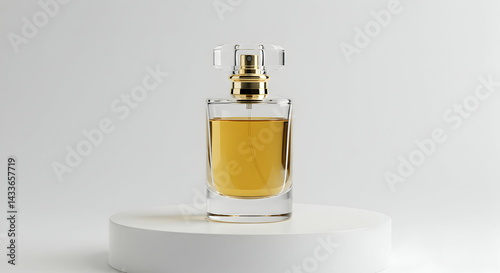 Plain high-end perfume bottles filled with various colored liquids, unbranded and isolated on clean white backgrounds with soft realistic lighting for minimalist product mockups.