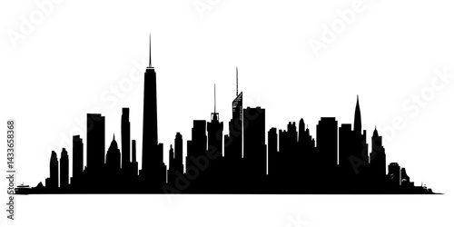Skyline silhouette of a major urban city during twilight with prominent skyscrapers