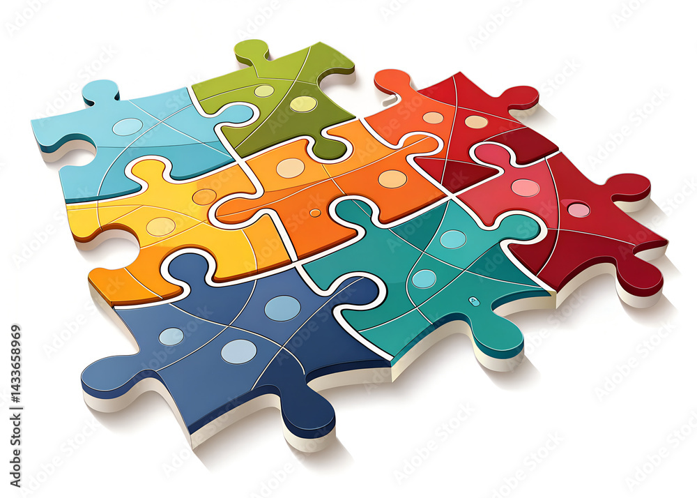 Multicolored puzzles, 3D rendering isolated on transparent background Multicolored puzzles, 3D rendering isolated on transparent background