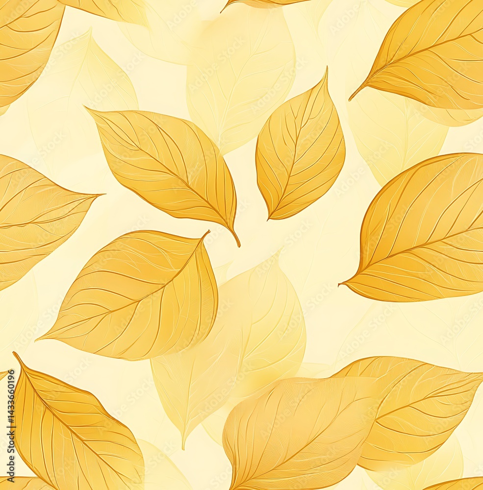 A seamless pattern with gold foil line art leaves A seamless pattern with gold foil line art leaves