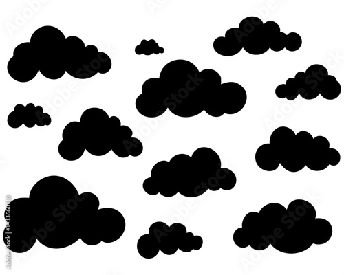 Unique vector design featuring a variety of black cloud shapes on a white background