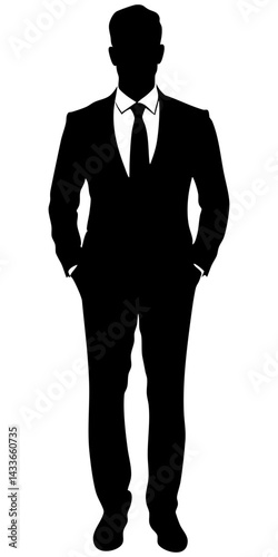 Elegant silhouette of a man in a suit standing confidently in a minimalist setting