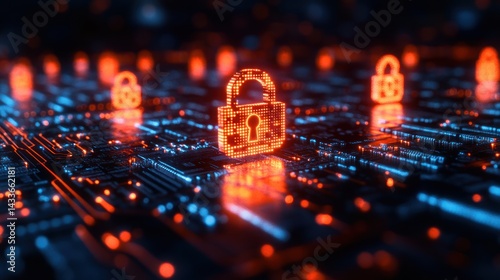 Wallpaper Mural Padlocks on a circuit board represent security and data protection in cyberspace. Torontodigital.ca