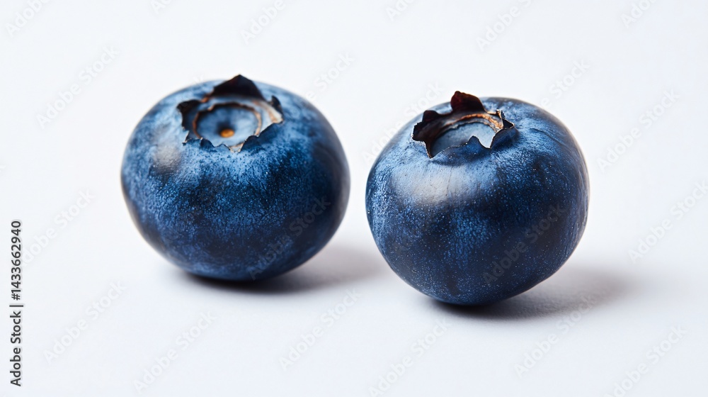 Obraz premium Two Blueberries on White Background - Close-up Fresh Fruit Photography for Commercial Use