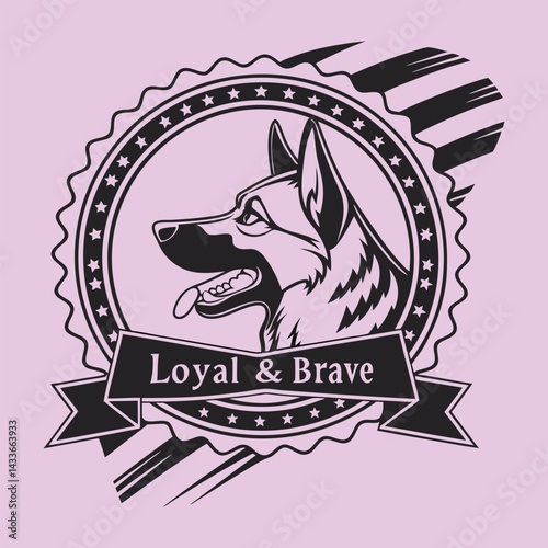 Loyal and Brave German Shepherd Dog Head in a Badge Design