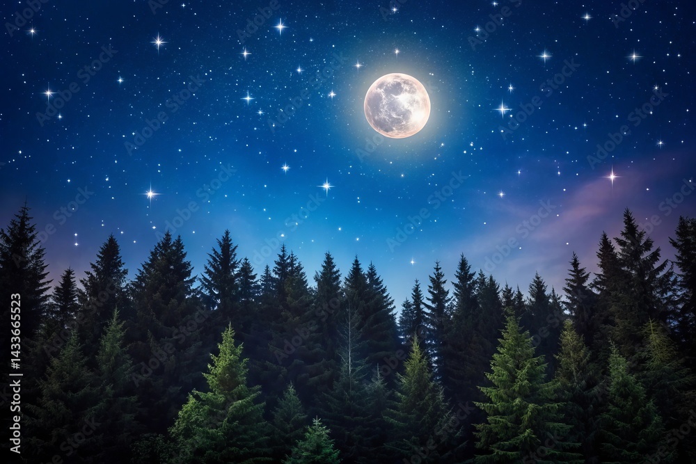Fototapeta premium Moonlit Forest Scene