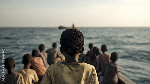 Children On A Small Boat At Sea