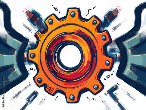 a white background with an orange and blue design on it
