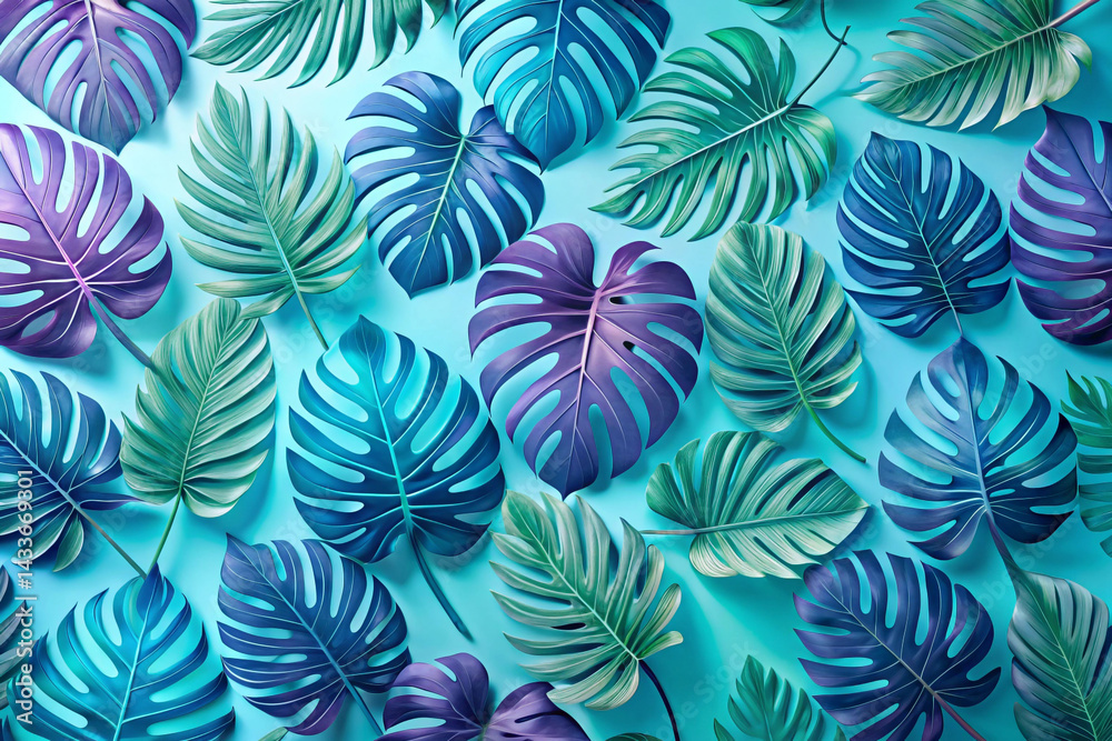 Seafoam to periwinkle with tropical monstera leaf shadows Seafoam to periwinkle with tropical monstera leaf shadows