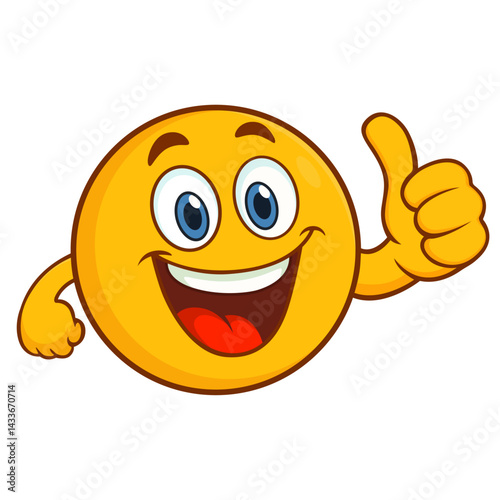 Happy smiley face emoji showing thumbs up sign vector graphics	