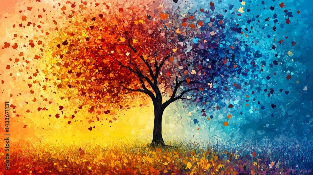Fototapeta premium Abstract Tree with Colorful Leaves in Autumn and Winter