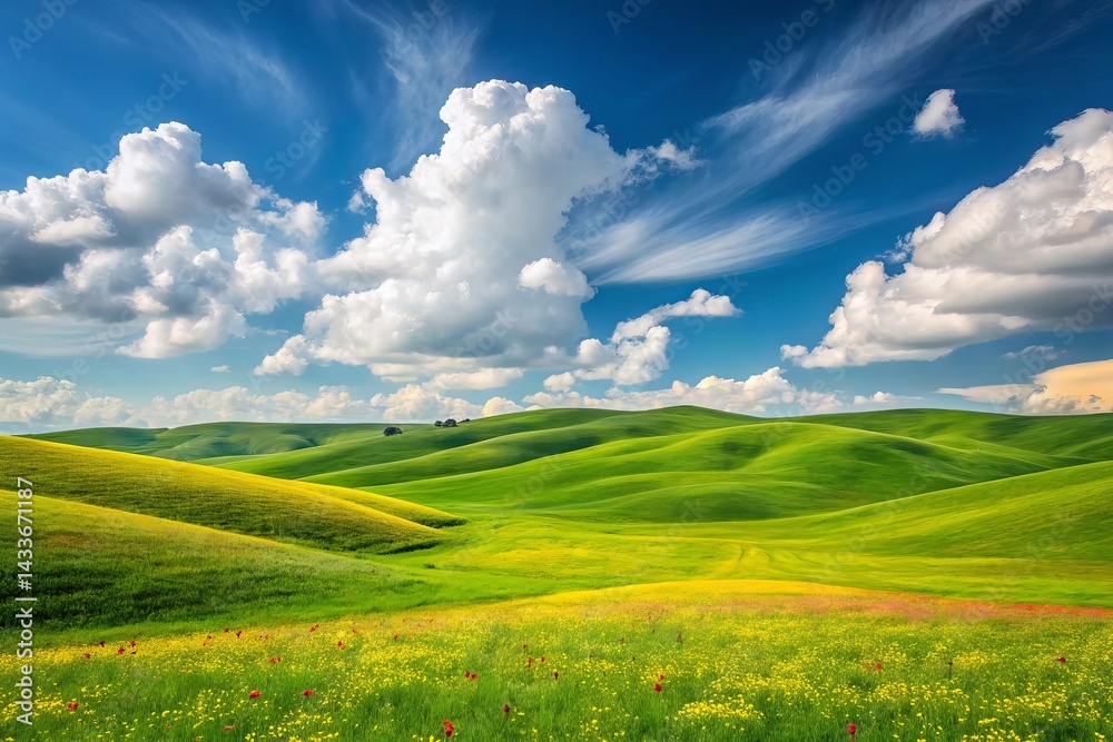 Fototapeta premium Green Hills and Blue Sky