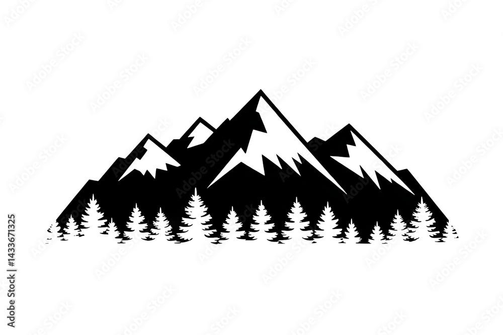 Fototapeta premium Majestic mountains with snow-capped peaks and a lush evergreen forest at the base.