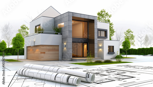 Projet de construction d'une maison individuelle réalisé par un architecte qui dessine des plans et des esquisses