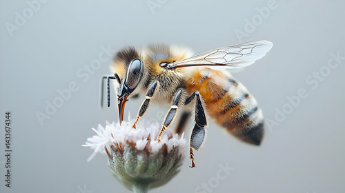 Closeup Bee On Light Cream Flower photo