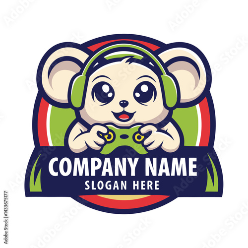 Cute animal mascot holding a joystick, ideal for a gaming company