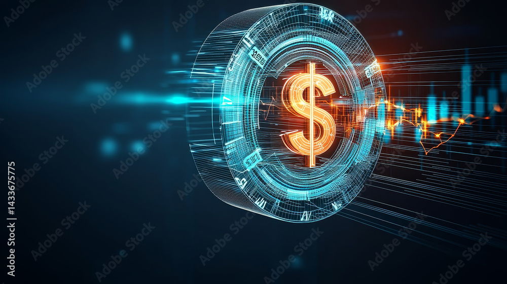 Fototapeta premium Digital dollar symbol with financial data visualization. IRA Individual Retirement Account
