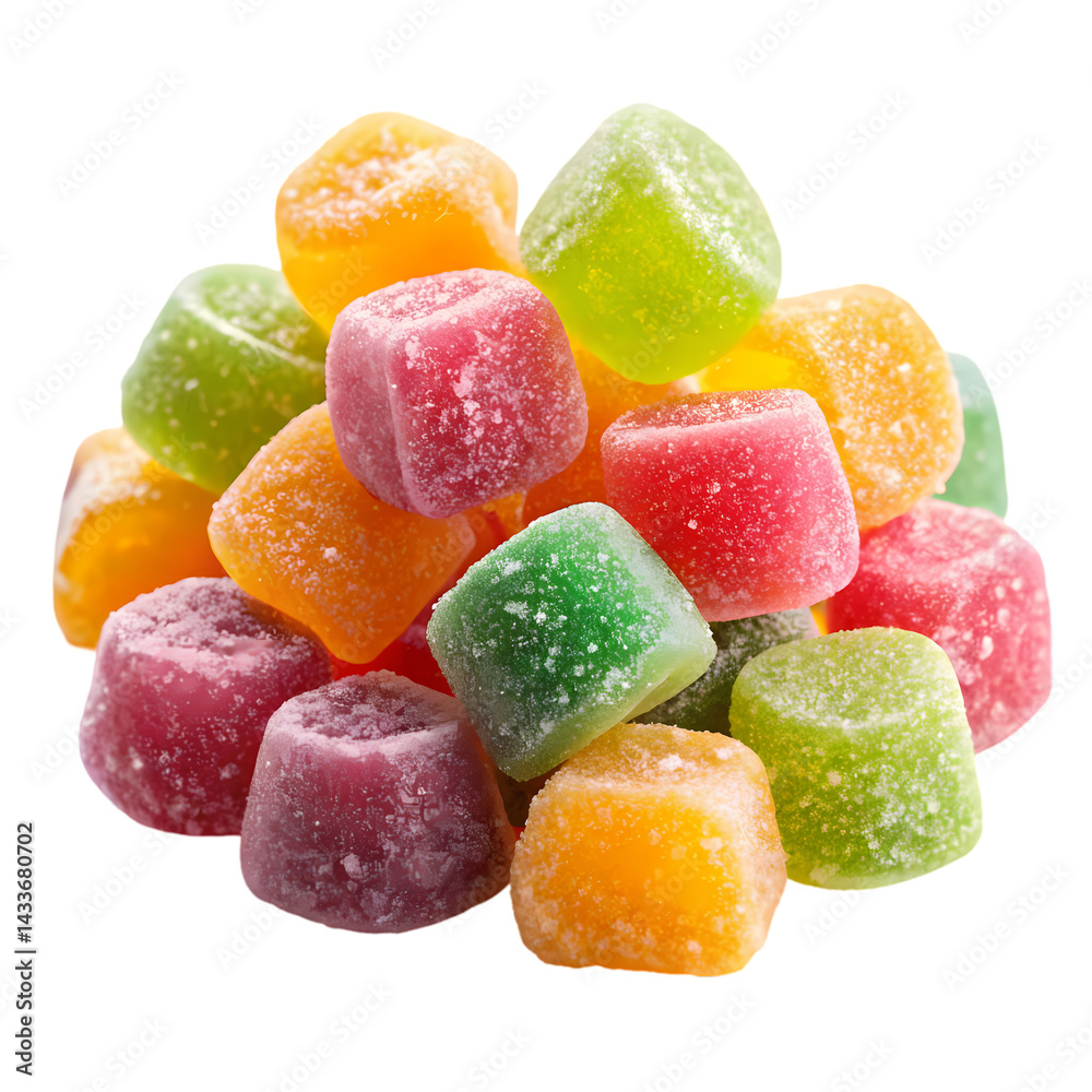 Delicious Colorful Jelly Cubes Candy on transparent background Delicious Colorful Jelly Cubes Candy on transparent background