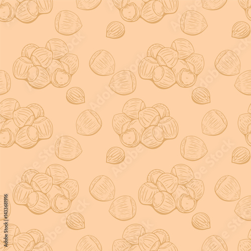 Beige hazelnut seamless pattern in vintage hand-drawn linear style
