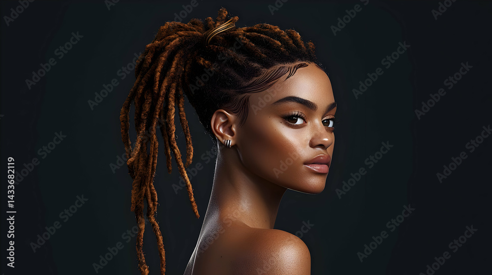 Fototapeta premium Stylish Woman With Braided Hair in Dark Background