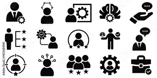 Professional Expertise Icon Set – Solid Vector Collection of Knowledge, Skills, and Mentorship Elements