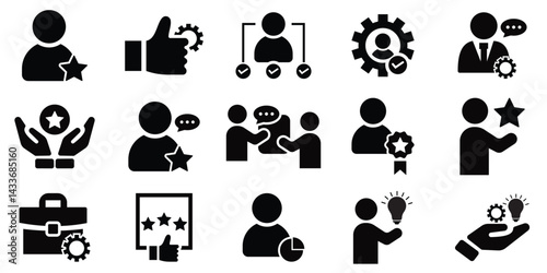 Professional Expertise Icon Set – Solid Vector Collection of Knowledge, Skills, and Mentorship Elements