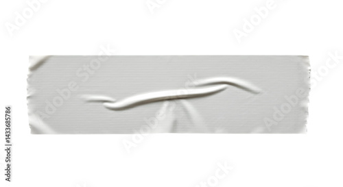 A close up of a white rectangular sticker with wrinkles on a black background in a horizontal shot