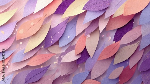 Pastel paper-cut leaves background, soft colors, elegant design. Perfect for spring, wedding invitations, and feminine designs. in flat design style