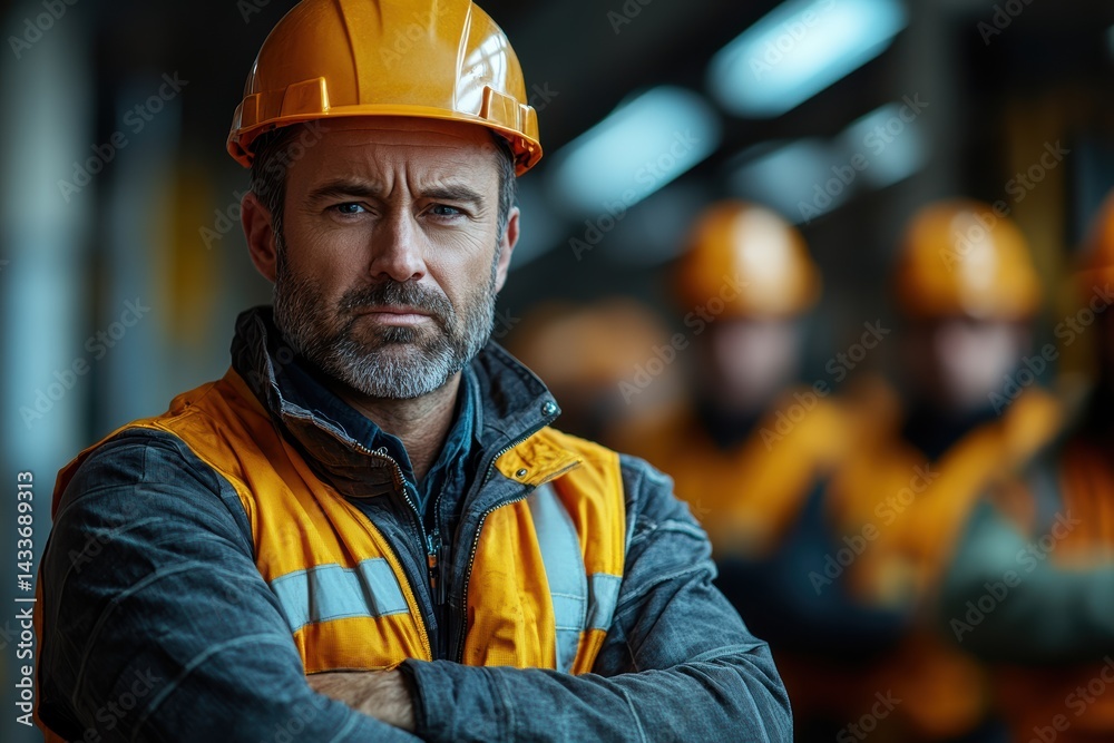 Manager addresses safety issues with workers in construction site meeting Manager addresses safety issues with workers in construction site meeting