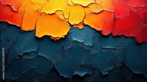 Wallpaper Mural Abstract painting with textured brushstrokes showing yellow orange red and blue colors. Torontodigital.ca