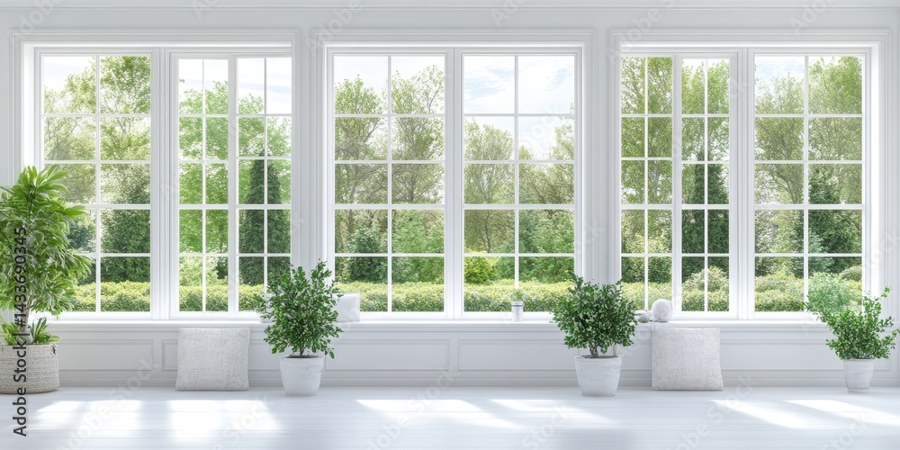 Fototapeta premium Windows Background. White Interior Design for Your Modern Living Room