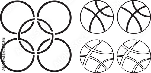 Abstract Basketball Sphere Art: A visually striking array of basketball designs, each featuring unique line patterns within circular forms, showcasing the iconic sport's dynamic energy.