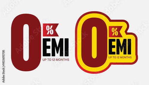 Vibrant and modern, the "0% EMI" promotional Logo design features bold typography and a smooth gradient from purple to red. It is ideal for e-commerce offers, sales promotions, and financing ads.