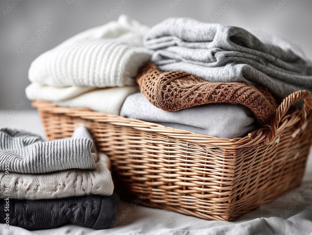 Obraz premium Wicker Laundry Basket in Subdued Colors