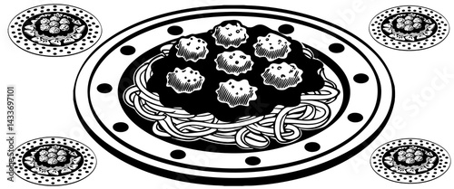 Delicious pasta and vegetables floating on a hot black pan, cut out. Isolated on a transparent background