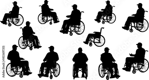 silhouette man in wheelchair on white background, vector