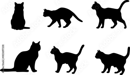 set of dog silhouettes, french bulldog in different poses, vector