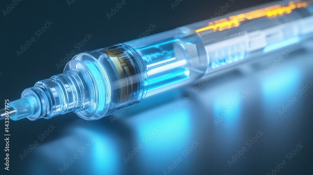 Futuristic Syringe with Glowing Elements for Medical Applications
