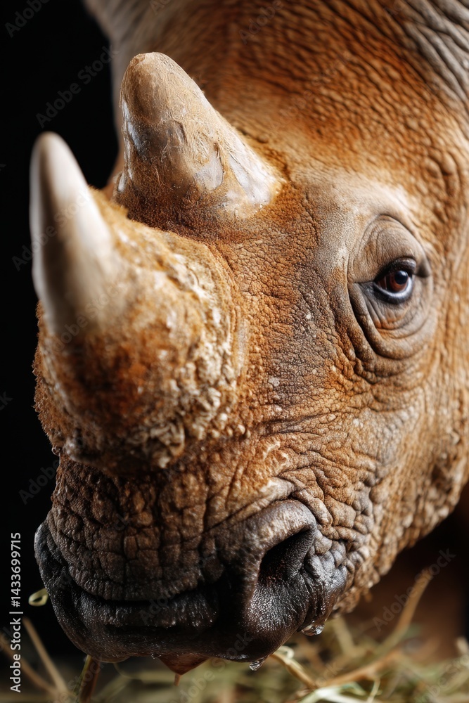 Fototapeta premium CloseUp of Majestic Rhino Face - Save The Rhino Day