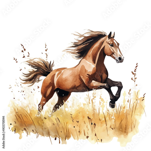 Centaur Galloping Through A Field, watercolor vector, isolated on a white background.