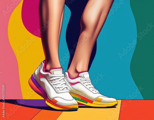 Colorful illustration showcasing athletic shoes against a lively background, emphasizing fitness.