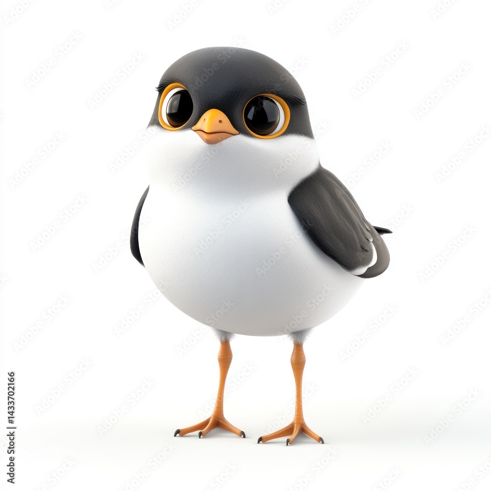 Obraz premium cute cartoon Ringed Plover bird character 3D render isolated on white background 